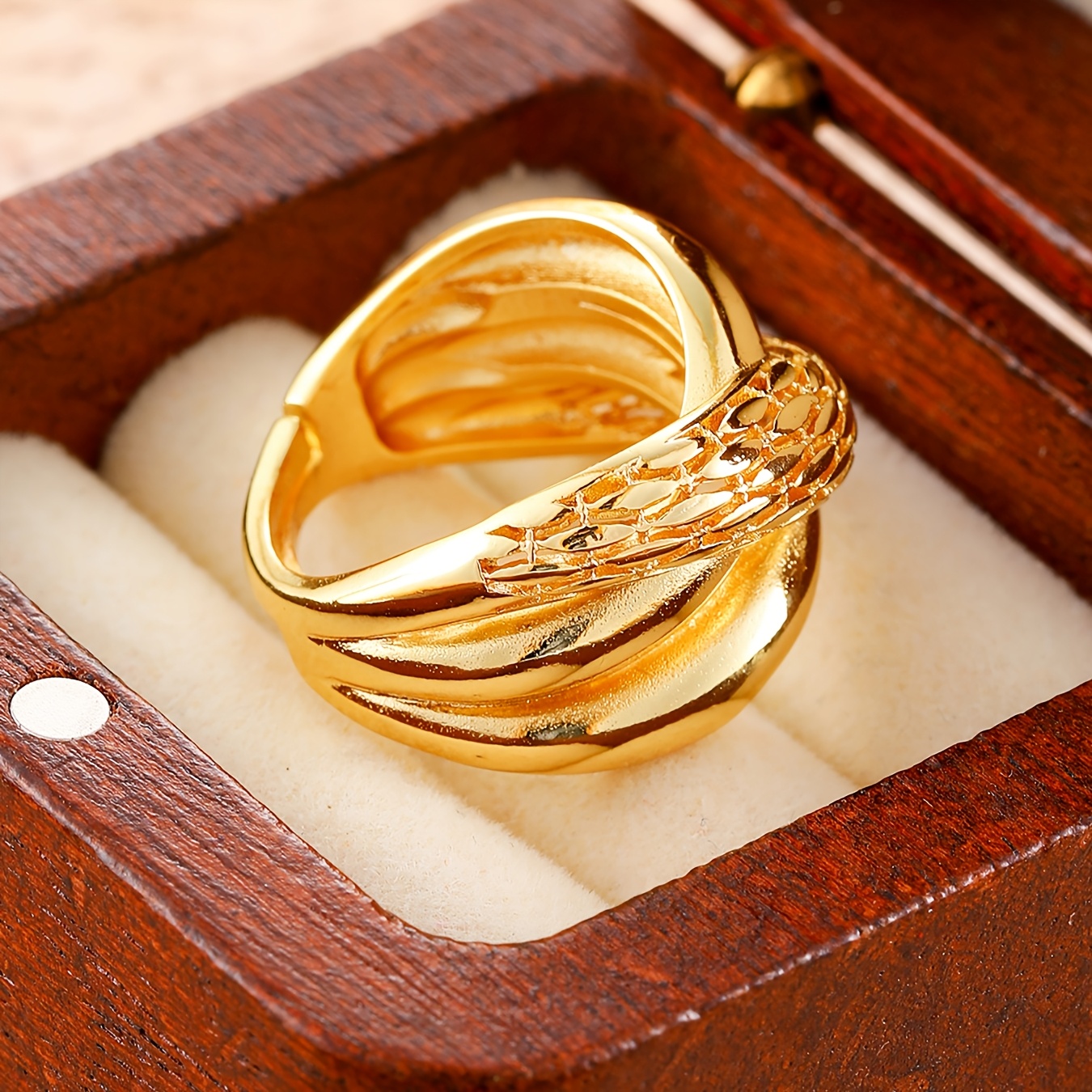 Interlocking Textured Men's 18K Gold Plated Ring